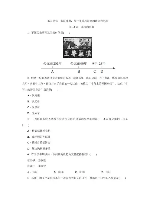 人教版七年级历史上册(2016部编)同步练习：第13课 东汉的兴衰