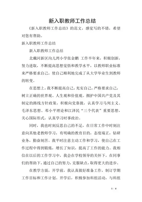 新入职教师工作总结