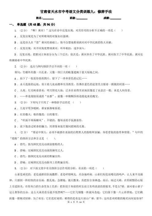 甘肃省天水市中考语文分类训练九：修辞手法