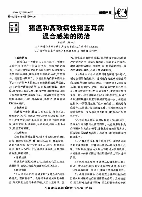 猪瘟和高致病性猪蓝耳病混合感染的防治