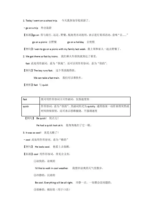 Unit3 Language points 知识点  鲁教版英语七年级上册