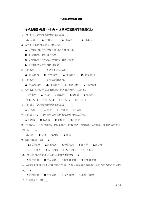 同济大学工程地质期末模拟