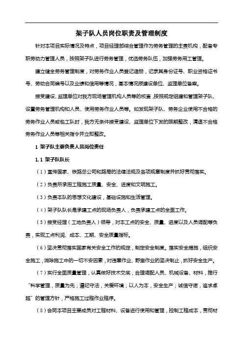 架子队人员岗位职责及管理制度