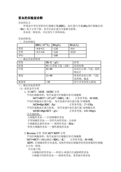 《实验诊断学》贫血、溶血性贫血的实验室诊断 内容整理