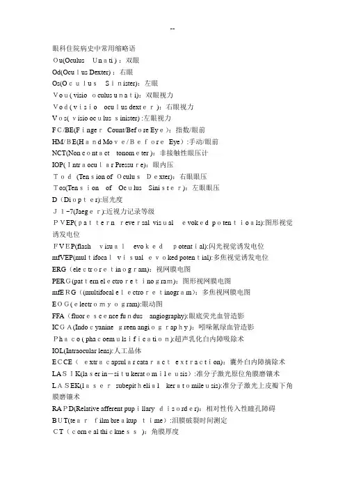 眼科常用缩略语