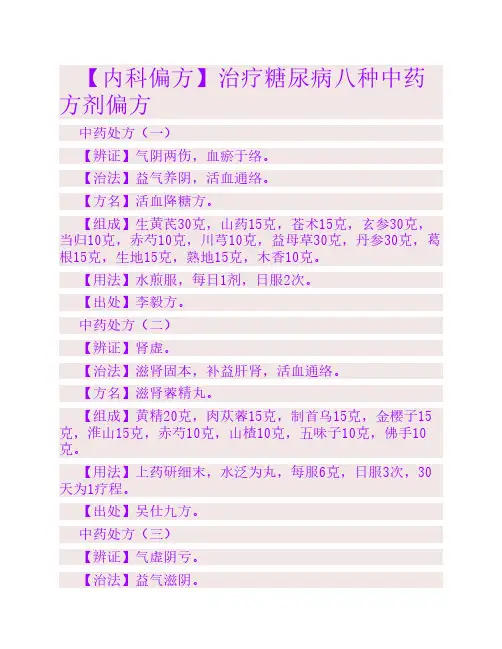 中医治疗糖尿病偏方秘方汇集2