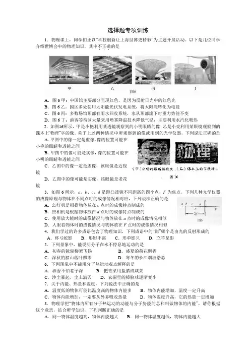 中考物理选择题专项训练