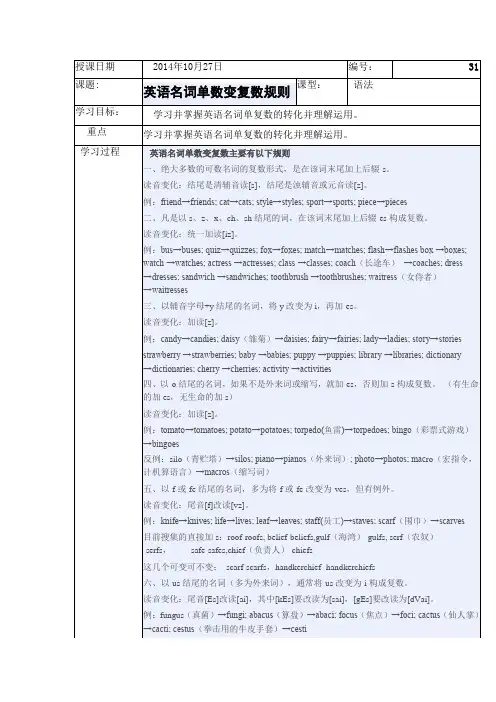 名词单数变复数规则教案