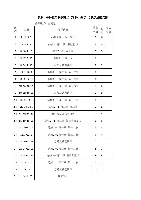 2012年1212教学计划安排