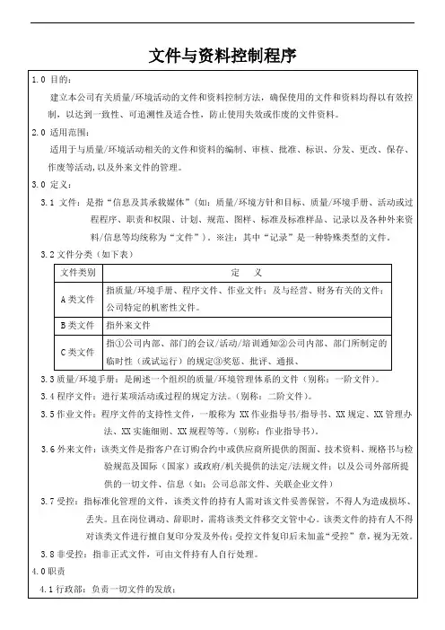 文件与资料控制程序