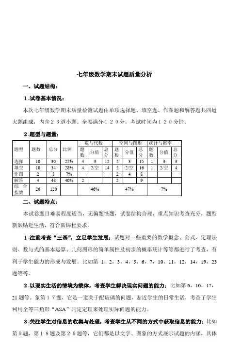 七年级数学期末试题质量分析 (2)