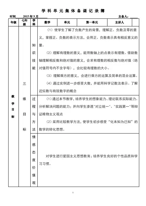 学科单元集体备课簿1