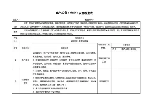 电气设备专业检查表