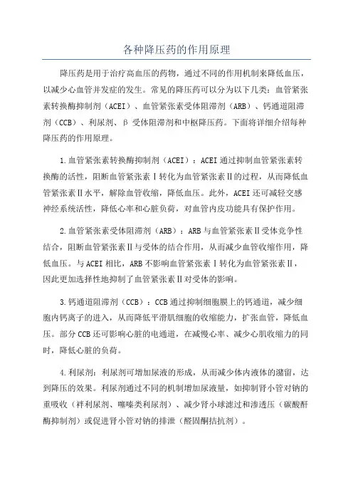 各种降压药的作用原理