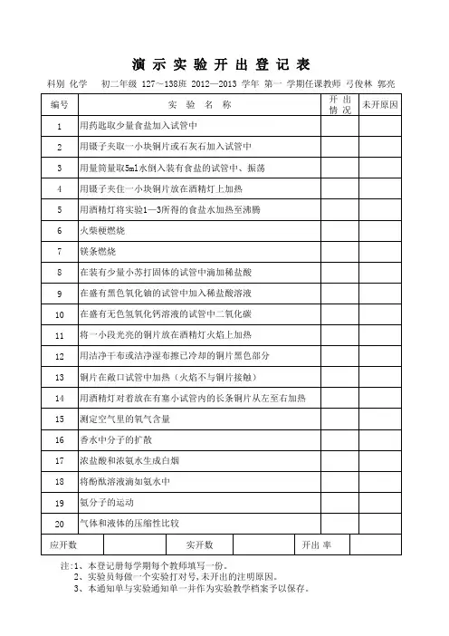 实验教学登记表