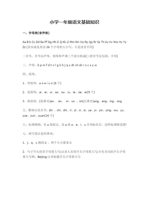 小学一年级语文基础知识
