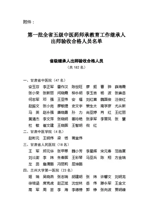 第一批全五级中医药师承教育工作继承人出师验收合格人员