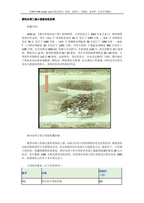 黄河水利工程小型张回收价格