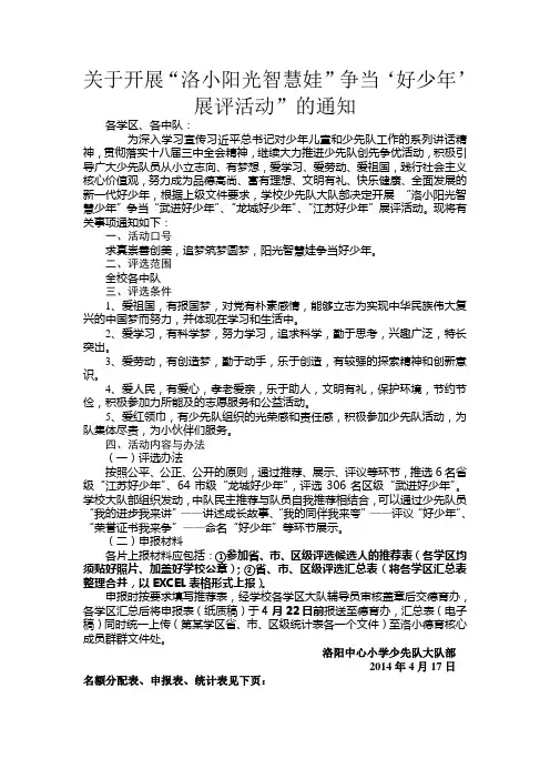 关于开展“洛小阳光智慧娃”争当&lsquo;好少年&rsquo;展评活动”的通知