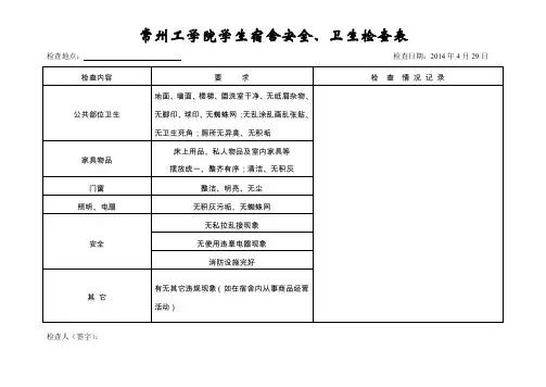 常州工学院学生宿舍卫生安全检查情况表