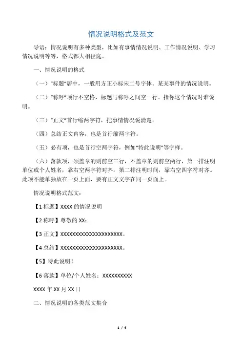 情况说明格式及范文