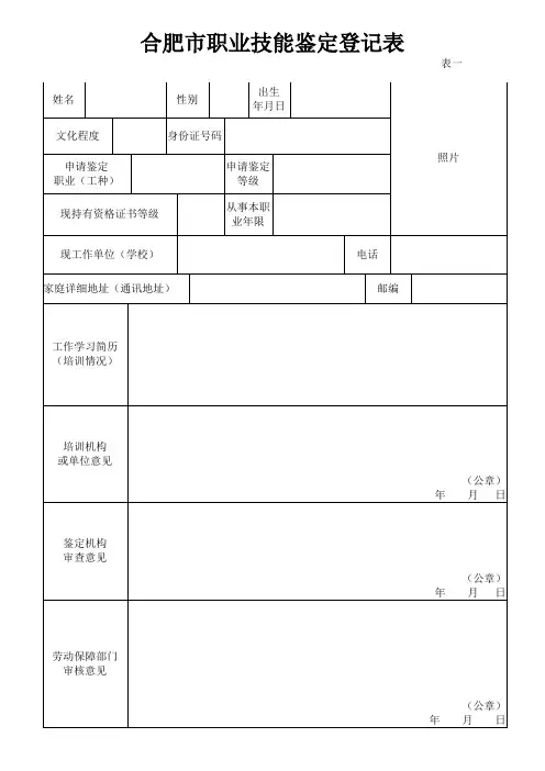 合肥市职业技能鉴定登记表