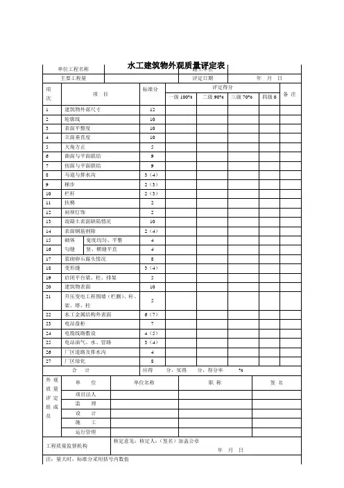 水利水电工程施工质量检验评定表SL176-2007