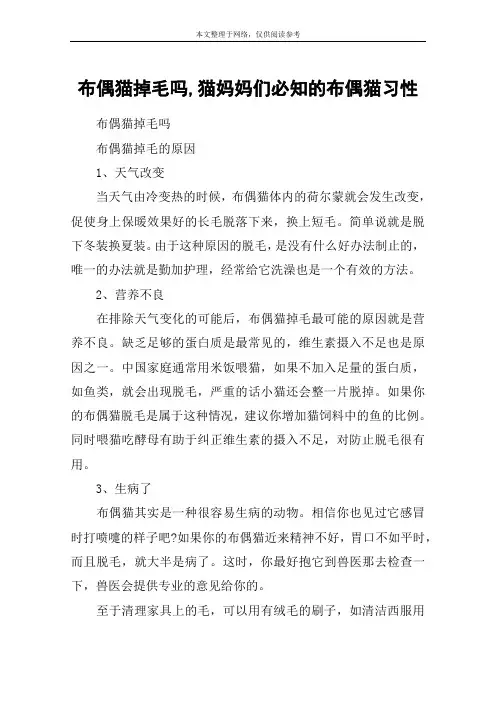 布偶猫掉毛吗,猫妈妈们必知的布偶猫习性