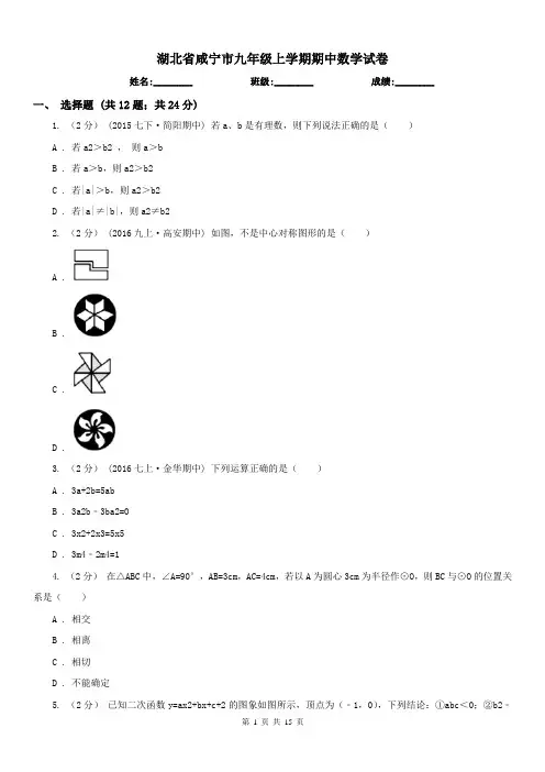 湖北省咸宁市九年级上学期期中数学试卷