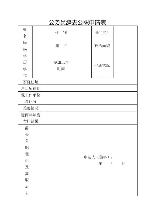 公务员辞去公职申请表