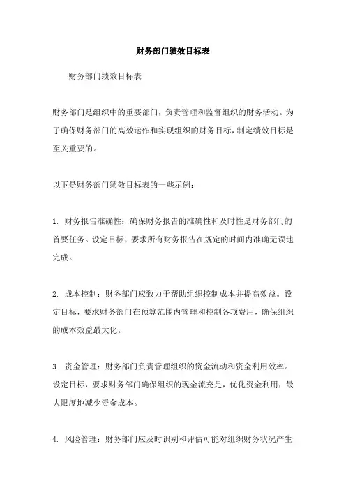 财务部门绩效目标表