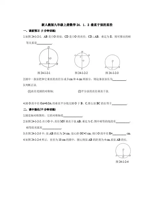 新人教版九年级上册数学24.1.2 垂直于弦的直径同步练习