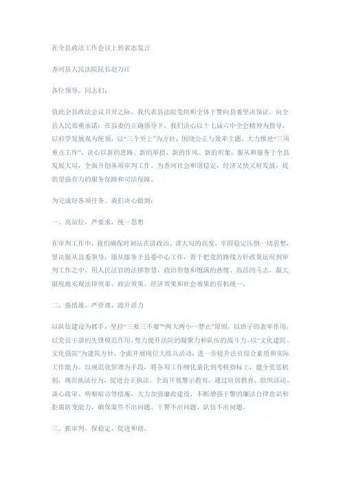 在全县政法工作会议上的表态发言