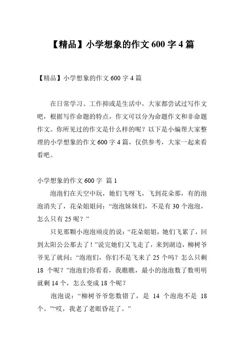 【精品】小学想象的作文600字4篇
