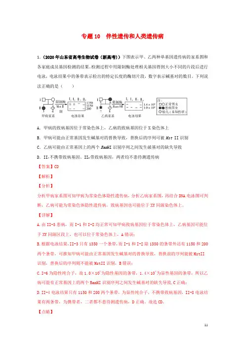 高考生物真题模拟题专项汇编__10伴性遗传和人类遗传病含解析