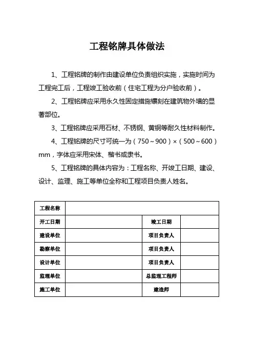工程铭牌具体做法