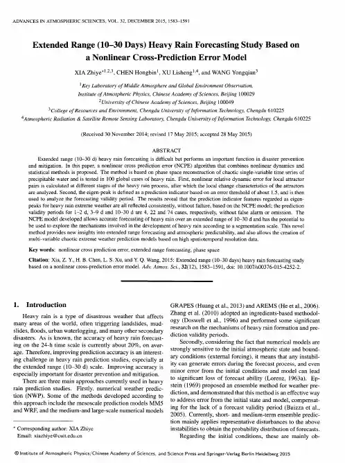 Extended Range (10-30 Days) Heavy Rain Forecasting Study Based on a Nonlinear Cross-P