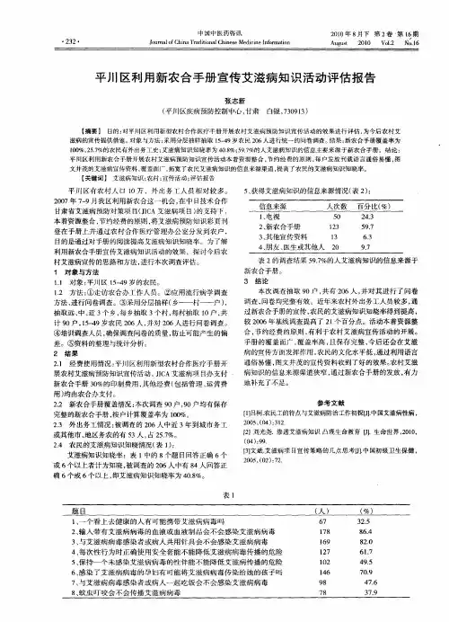 平川区利用新农合手册宣传艾滋病知识活动评估报告