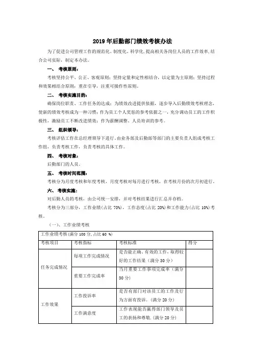 后勤部门绩效考核办法 2