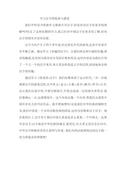 学习汉字的收获与感受