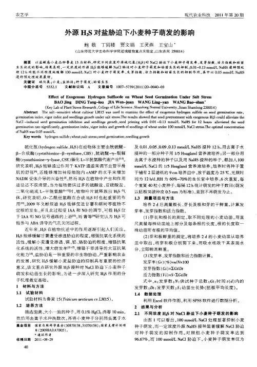 外源H_2S对盐胁迫下小麦种子萌发的影响