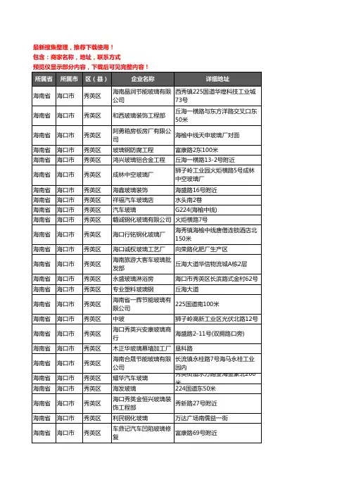新版海南省海口市秀英区玻璃企业公司商家户名录单联系方式地址大全46家