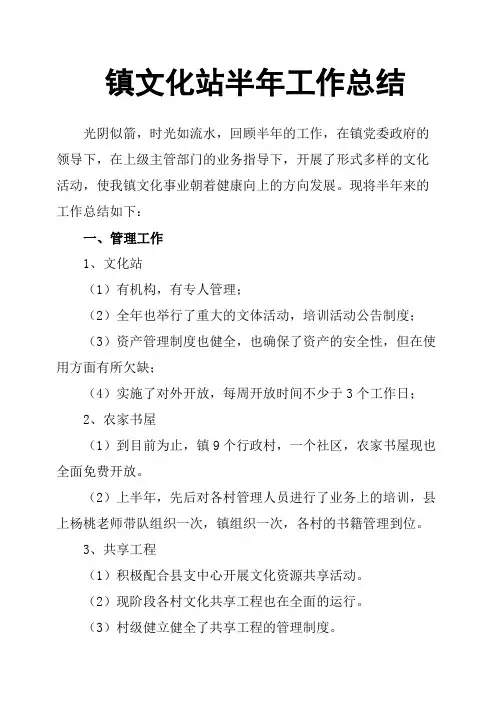 镇文化站半年工作总结