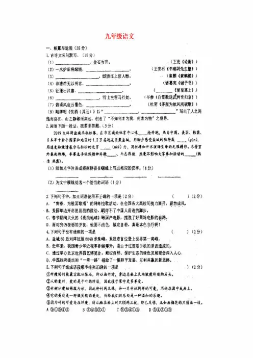 2019年历年九年级语文中考一模试题