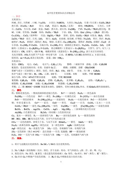 高中化学重要知识点详细总结