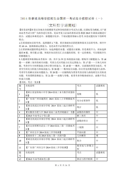【解析版】2014年高考模拟组合模拟试卷(一)(数学文湖南版)