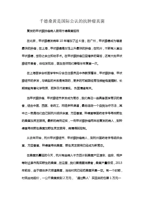 千德桑黄是国际公认的抗肿瘤真菌