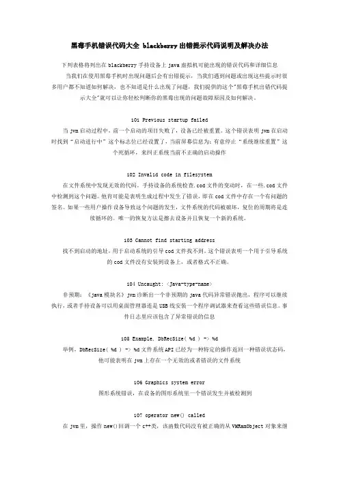黑莓手机错误代码大全 blackberry出错提示代码说明及解决办法