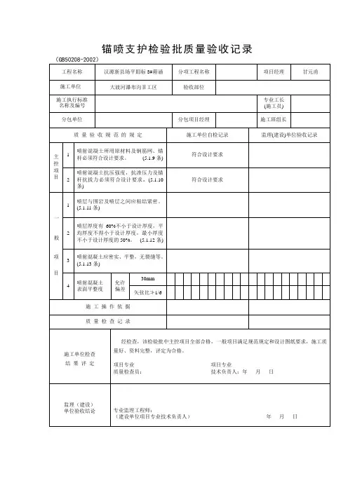 锚喷支护检验批质量验收记录 2