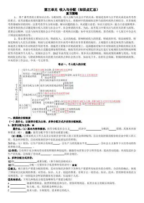 第三单元 收入与分配(复习用的知识体系填空)